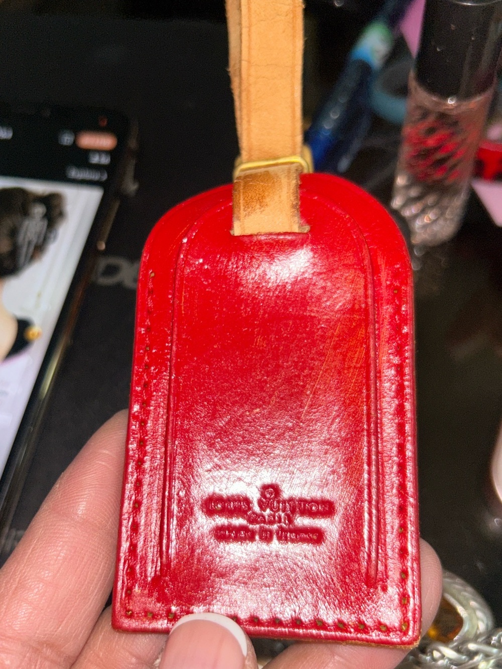 Louis Vuitton leather  Luggage Tag with Tan Strap